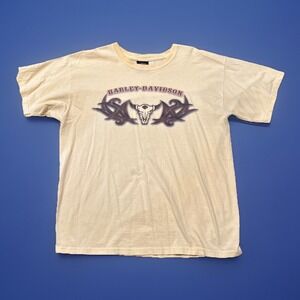 Harley-Davidson Yellow Graphic T-Shirt Large 100% Cotton Vintage Style‎